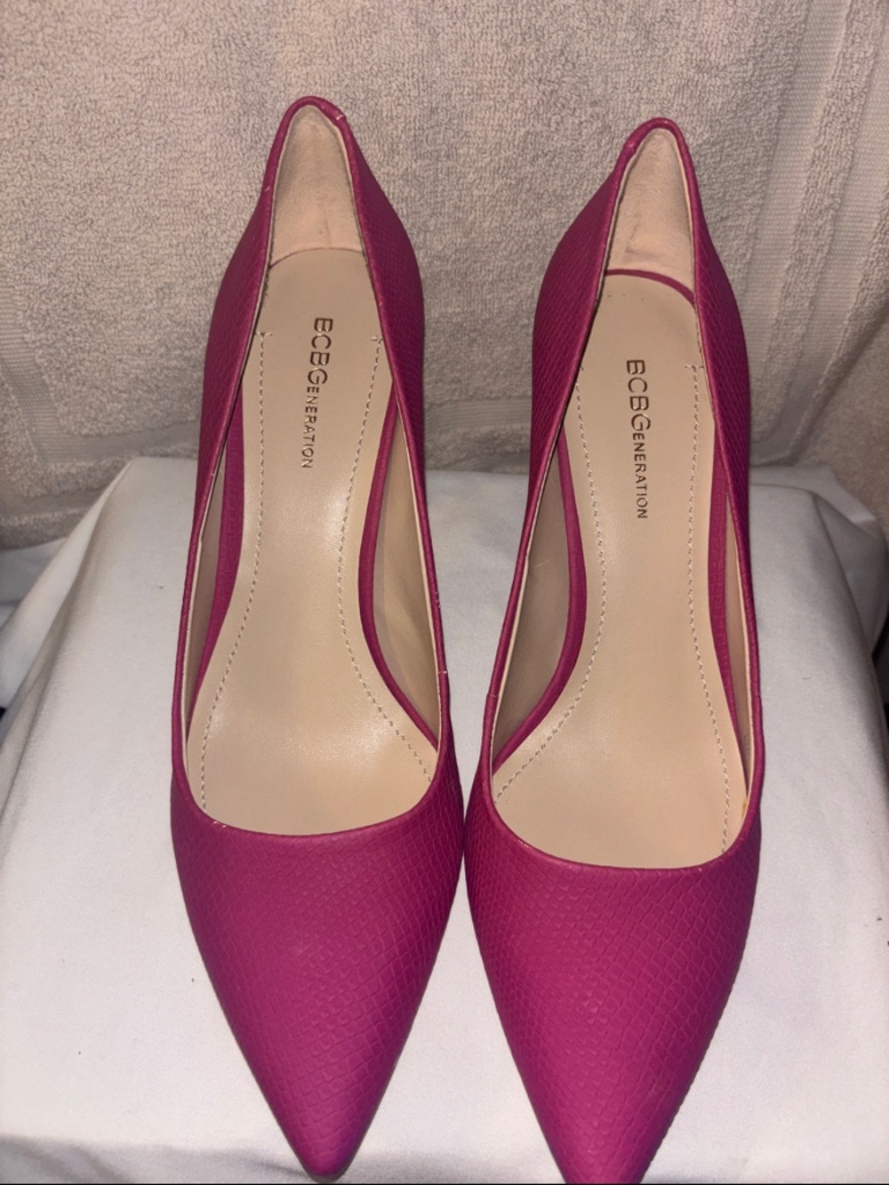 BCBGeneration Hot Pink Snakeskin Heels